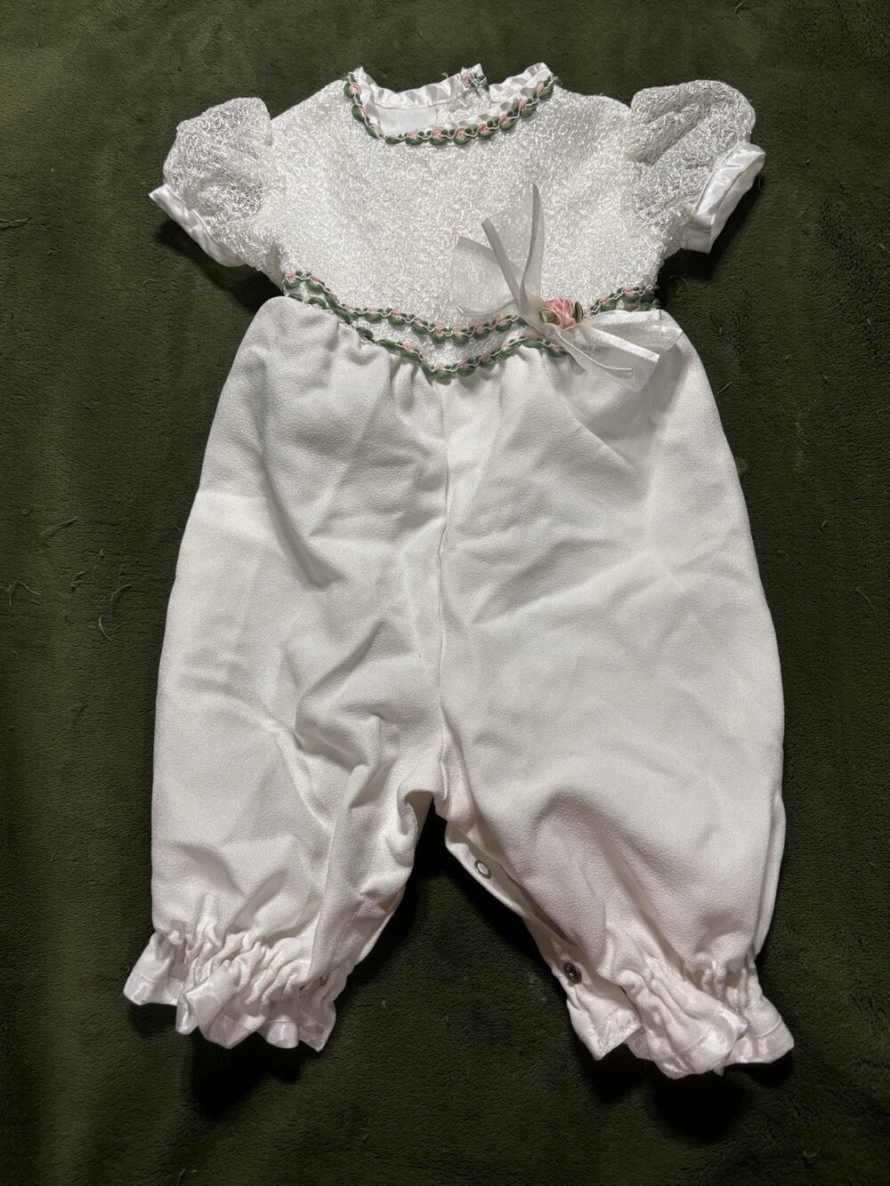 White Rose Cottage Romper Size 3-6 Months Infant Baby Girl Wedding Communion